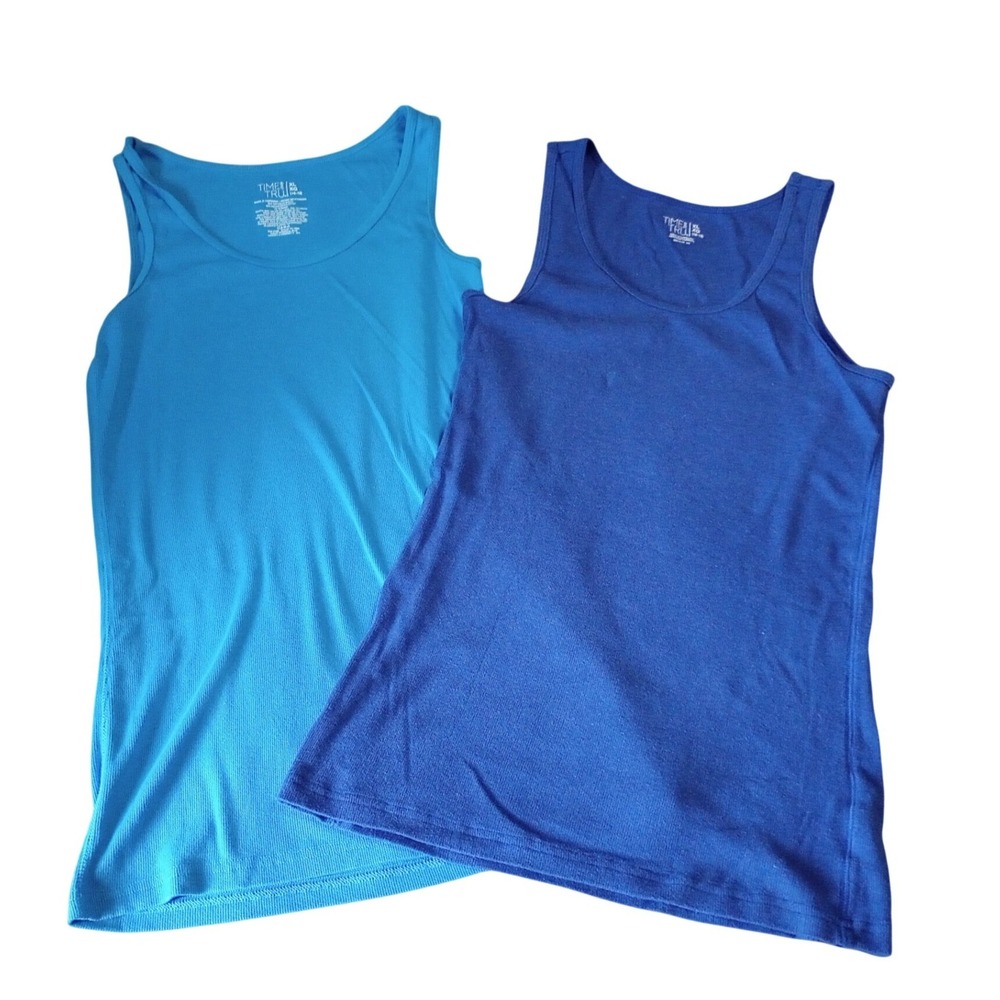 Time and Tru Womens XL 16-18 Ribbed Tank Top 2 Pack Blue Scoop Neck